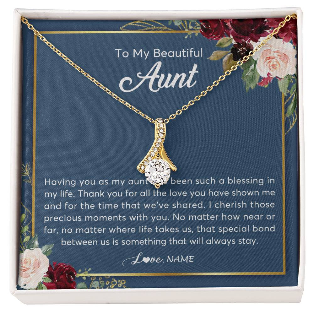 Alluring Beauty Necklace 18K Yellow Gold Finish | Personalized To My Beautiful Aunt Necklace From Niece Nephew Thank You For All The Love Aunt Jewelry Birthday Christmas Customized Gift Box Message Card | siriusteestore
