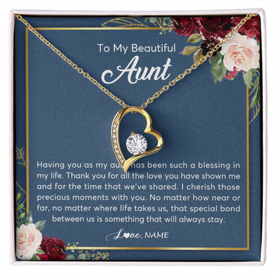 Forever Love Necklace 18K Yellow Gold Finish | Personalized To My Beautiful Aunt Necklace From Niece Nephew Thank You For All The Love Aunt Jewelry Birthday Christmas Customized Gift Box Message Card | siriusteestore
