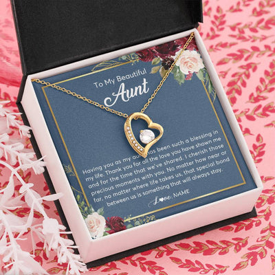 Forever Love Necklace 18K Yellow Gold Finish | Personalized To My Beautiful Aunt Necklace From Niece Nephew Thank You For All The Love Aunt Jewelry Birthday Christmas Customized Gift Box Message Card | siriusteestore