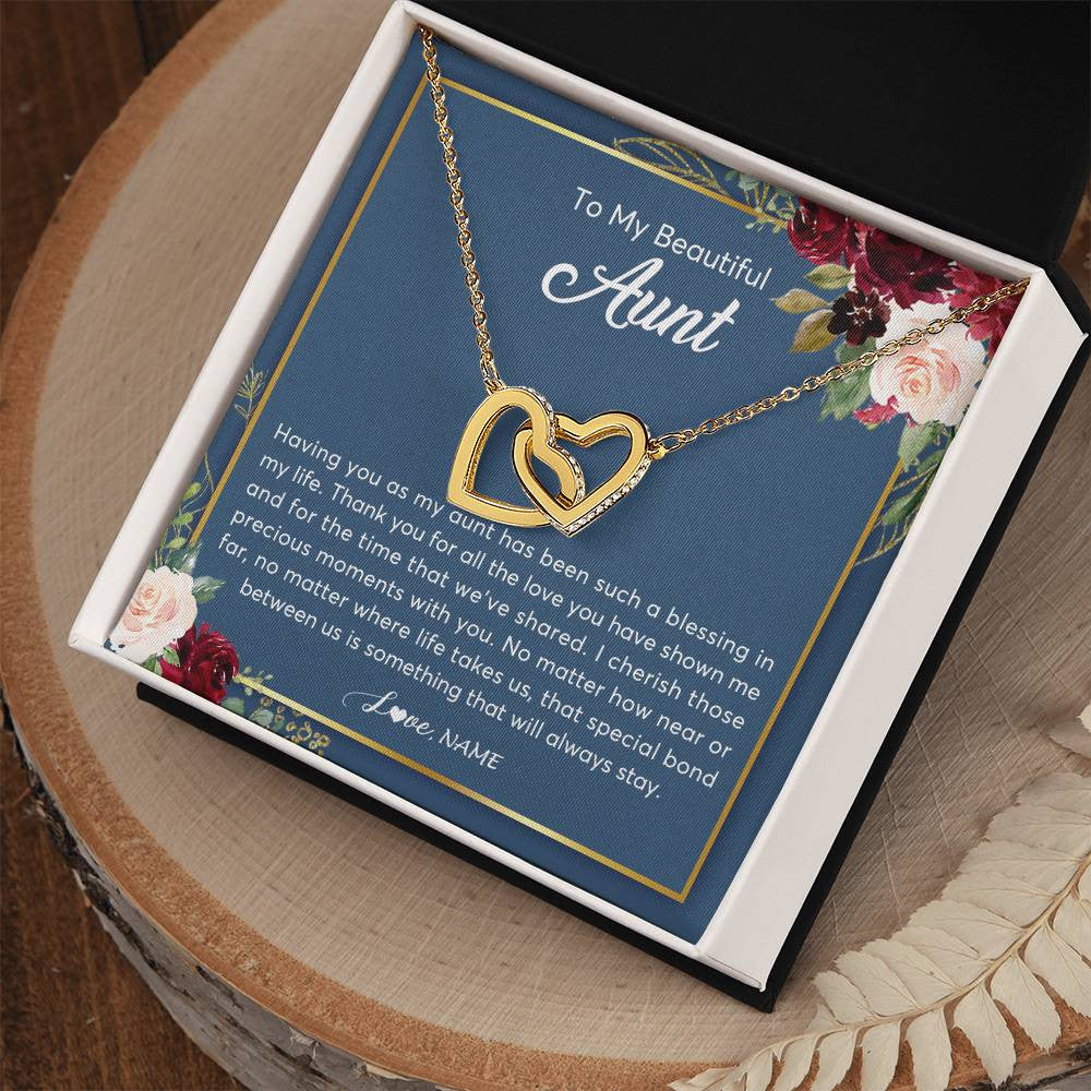 Interlocking Hearts Necklace 18K Yellow Gold Finish | Personalized To My Beautiful Aunt Necklace From Niece Nephew Thank You For All The Love Aunt Jewelry Birthday Christmas Customized Gift Box Message Card | siriusteestore