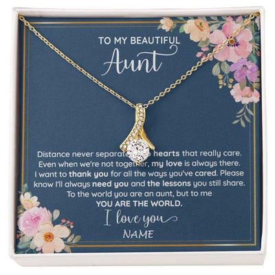 Alluring Beauty Necklace 18K Yellow Gold Finish | 1 | Personalized To My Beautiful Aunt Necklace From Niece Nephew You Are The World Aunt Birthday Mothers Day Christmas Jewelry Customized Gift Box Message Card | siriusteestore
