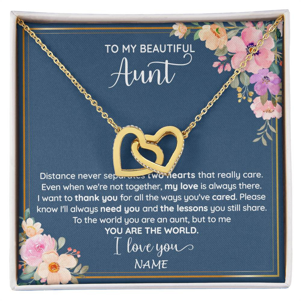 Interlocking Hearts Necklace 18K Yellow Gold Finish | 1 | Personalized To My Beautiful Aunt Necklace From Niece Nephew You Are The World Aunt Birthday Mothers Day Christmas Jewelry Customized Gift Box Message Card | siriusteestore