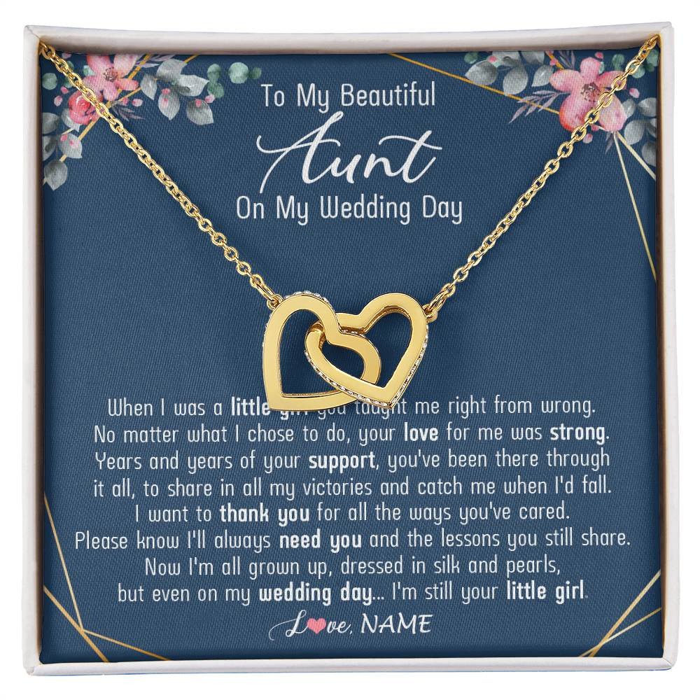 Interlocking Hearts Necklace 18K Yellow Gold Finish | 1 | Personalized To My Beautiful Aunt Necklace From Niece On My Wedding Day Aunt Of The Bride From Niece Aunt Jewelry Customized Gift Box Message Card | siriusteestore