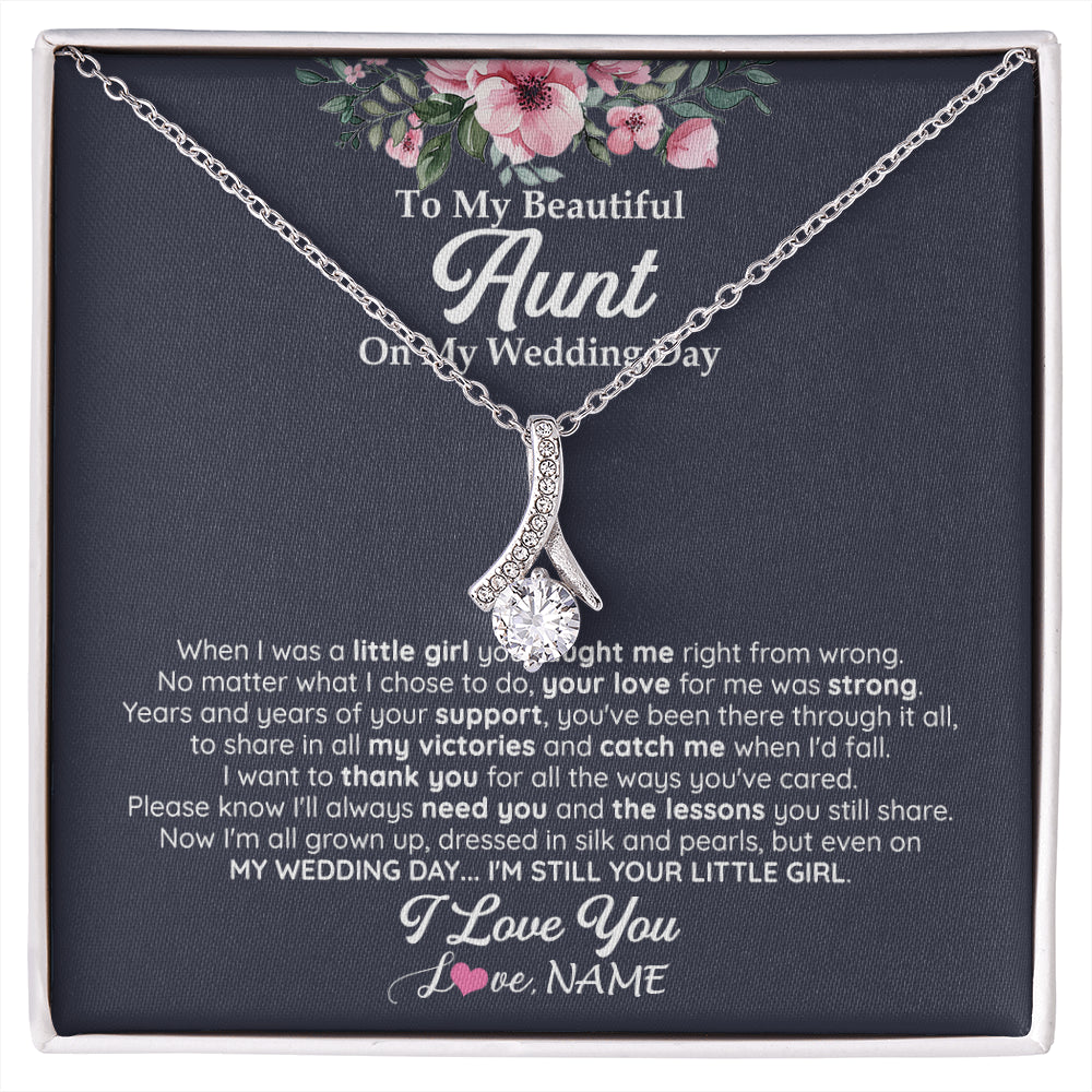 Alluring Beauty Necklace 14K White Gold Finish | 1 | Personalized To My Beautiful Aunt On My Wedding Day Necklace From Niece Little Girl Aunt Of Bride Wedding Day Jewelry Customized Gift Box Message Card | siriusteestore