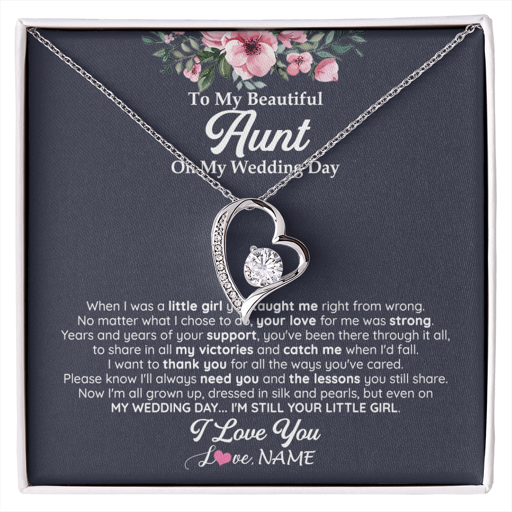 Forever Love Necklace 14K White Gold Finish | 1 | Personalized To My Beautiful Aunt On My Wedding Day Necklace From Niece Little Girl Aunt Of Bride Wedding Day Jewelry Customized Gift Box Message Card | siriusteestore