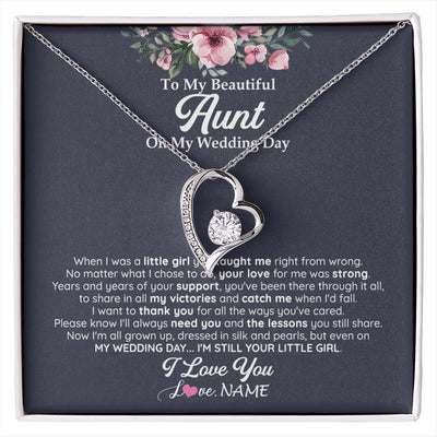 Forever Love Necklace 14K White Gold Finish | 1 | Personalized To My Beautiful Aunt On My Wedding Day Necklace From Niece Little Girl Aunt Of Bride Wedding Day Jewelry Customized Gift Box Message Card | siriusteestore