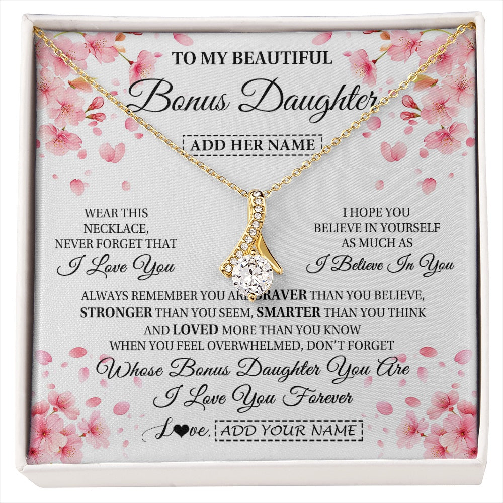 Alluring Beauty Necklace 18K Yellow Gold Finish | 1 | Personalized To My Beautiful Bonus Daughter From Stepdad Stepmom Necklace Never Forget Birthday Gifts For Stepdaughter Gift Christmas Gift Box Message Card | siriusteestore.myshopify