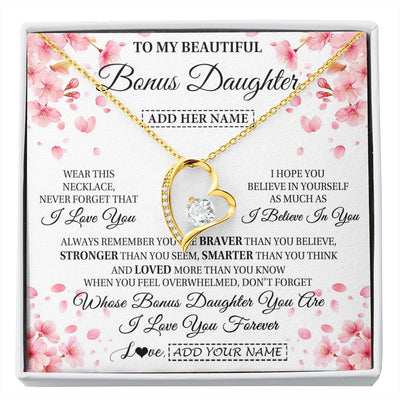 Forever Love Necklace 18K Yellow Gold Finish | 1 | Personalized To My Beautiful Bonus Daughter From Stepdad Stepmom Necklace Never Forget Birthday Gifts For Stepdaughter Gift Christmas Gift Box Message Card | siriusteestore.myshopify