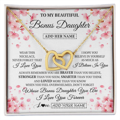 Interlocking Hearts Necklace 18K Yellow Gold Finish | 1 | Personalized To My Beautiful Bonus Daughter From Stepdad Stepmom Necklace Never Forget Birthday Gifts For Stepdaughter Gift Christmas Gift Box Message Card | siriusteestore.myshopify