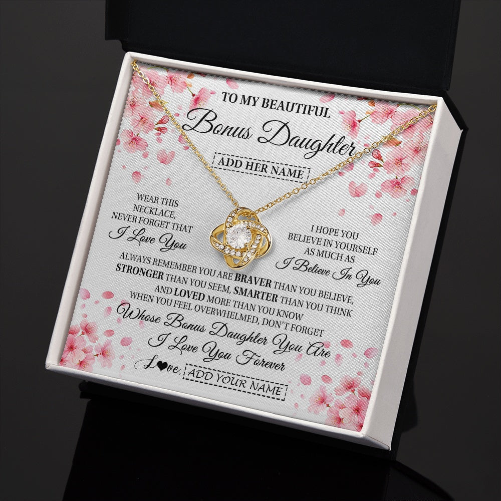 Love Knot Necklace 18K Yellow Gold Finish | 2 | Personalized To My Beautiful Bonus Daughter From Stepdad Stepmom Necklace Never Forget Birthday Gifts For Stepdaughter Gift Christmas Gift Box Message Card | siriusteestore.myshopify