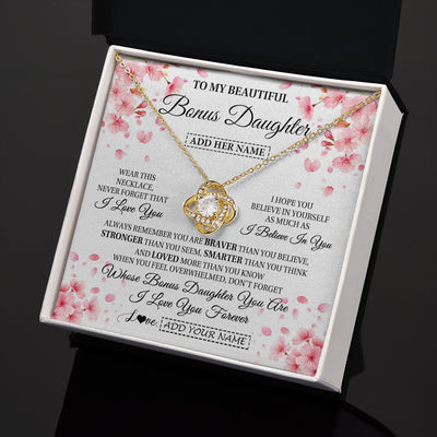 Love Knot Necklace 18K Yellow Gold Finish | 2 | Personalized To My Beautiful Bonus Daughter From Stepdad Stepmom Necklace Never Forget Birthday Gifts For Stepdaughter Gift Christmas Gift Box Message Card | siriusteestore.myshopify