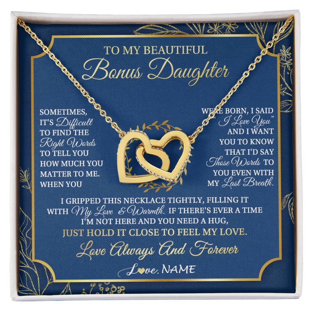Interlocking Hearts Necklace 18K Yellow Gold Finish | 1 | Personalized To My Beautiful Bonus Daughter From Stepmom Dad I Gripped This Necklace Jewelry Birthday Gifts Christmas Customized Gift Box Message Card | siriusteestore