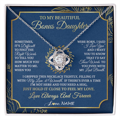 Love Knot Necklace 14K White Gold Finish | 1 | Personalized To My Beautiful Bonus Daughter From Stepmom Dad I Gripped This Necklace Jewelry Birthday Gifts Christmas Customized Gift Box Message Card | siriusteestore