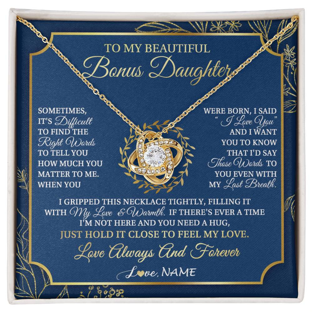 Love Knot Necklace 18K Yellow Gold Finish | 1 | Personalized To My Beautiful Bonus Daughter From Stepmom Dad I Gripped This Necklace Jewelry Birthday Gifts Christmas Customized Gift Box Message Card | siriusteestore