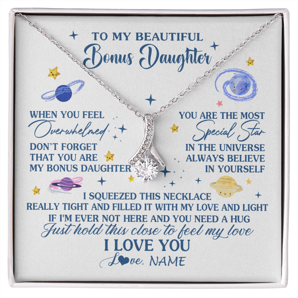 Alluring Beauty Necklace 14K White Gold Finish | 1 | Personalized To My Beautiful Bonus Daughter Gifs From Bonus Mom Necklace Inspirational Stepddaughter Birthday Gifts Christmas Customized Gift Box Message Card | siriusteestore
