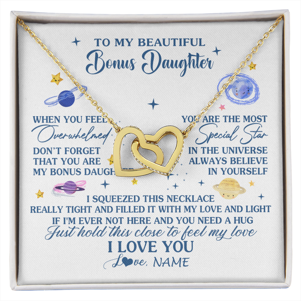 Interlocking Hearts Necklace 18K Yellow Gold Finish | 1 | Personalized To My Beautiful Bonus Daughter Gifs From Bonus Mom Necklace Inspirational Stepddaughter Birthday Gifts Christmas Customized Gift Box Message Card | siriusteestore