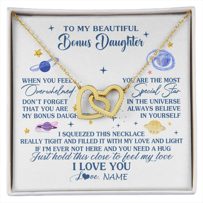Interlocking Hearts Necklace 18K Yellow Gold Finish | 1 | Personalized To My Beautiful Bonus Daughter Gifs From Bonus Mom Necklace Inspirational Stepddaughter Birthday Gifts Christmas Customized Gift Box Message Card | siriusteestore
