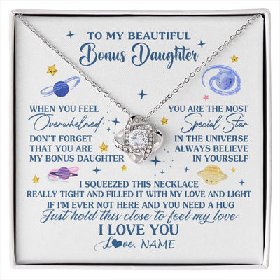 Love Knot Necklace 14K White Gold Finish | 1 | Personalized To My Beautiful Bonus Daughter Gifs From Bonus Mom Necklace Inspirational Stepddaughter Birthday Gifts Christmas Customized Gift Box Message Card | siriusteestore