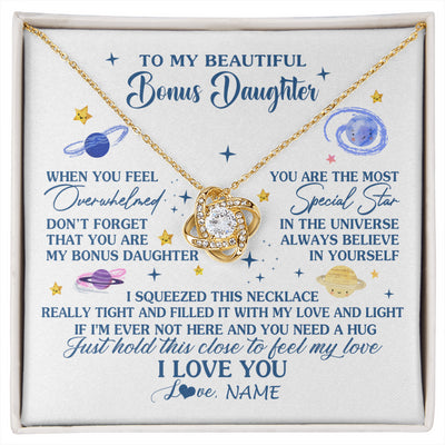 Love Knot Necklace 18K Yellow Gold Finish | 1 | Personalized To My Beautiful Bonus Daughter Gifs From Bonus Mom Necklace Inspirational Stepddaughter Birthday Gifts Christmas Customized Gift Box Message Card | siriusteestore