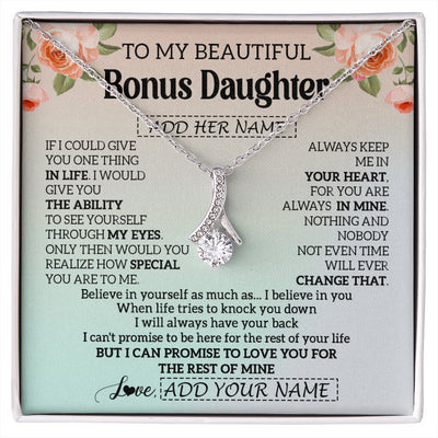 Alluring Beauty Necklace 14K White Gold Finish | 1 | Personalized To My Beautiful Bonus Daughter Gifts Necklace From Step Mom Love Jewelry For Stepddaughter Birthday Christmas Customized Gift Box Message Card | siriusteestore