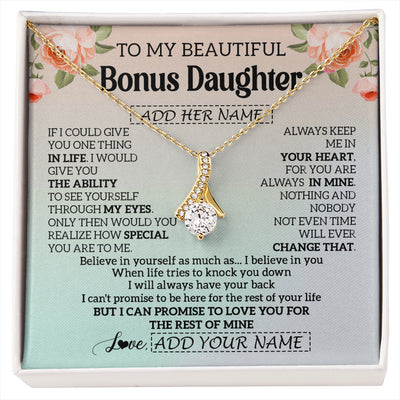 Alluring Beauty Necklace 18K Yellow Gold Finish | 1 | Personalized To My Beautiful Bonus Daughter Gifts Necklace From Step Mom Love Jewelry For Stepddaughter Birthday Christmas Customized Gift Box Message Card | siriusteestore
