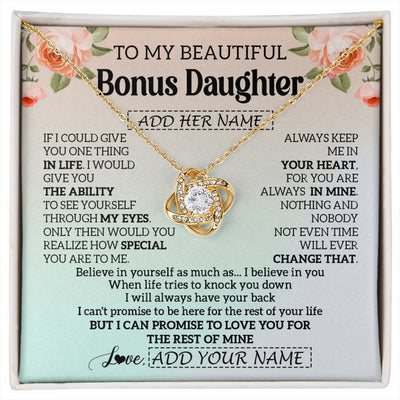 Love Knot Necklace 18K Yellow Gold Finish | 1 | Personalized To My Beautiful Bonus Daughter Gifts Necklace From Step Mom Love Jewelry For Stepddaughter Birthday Christmas Customized Gift Box Message Card | siriusteestore