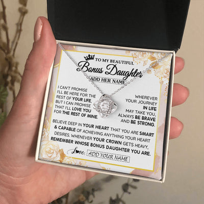 Love Knot Necklace 14K White Gold Finish | 2 | Personalized To My Beautiful Bonus Daughter Gifts Necklace From Stepmom Stepdad Crown Jewelry Present On Birthday Stepdaughter Christmas Gift Box Message Card | https://siriusteestore.