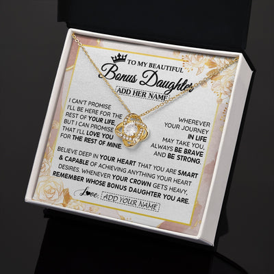 Love Knot Necklace 18K Yellow Gold Finish | 2 | Personalized To My Beautiful Bonus Daughter Gifts Necklace From Stepmom Stepdad Crown Jewelry Present On Birthday Stepdaughter Christmas Gift Box Message Card | https://siriusteestore.