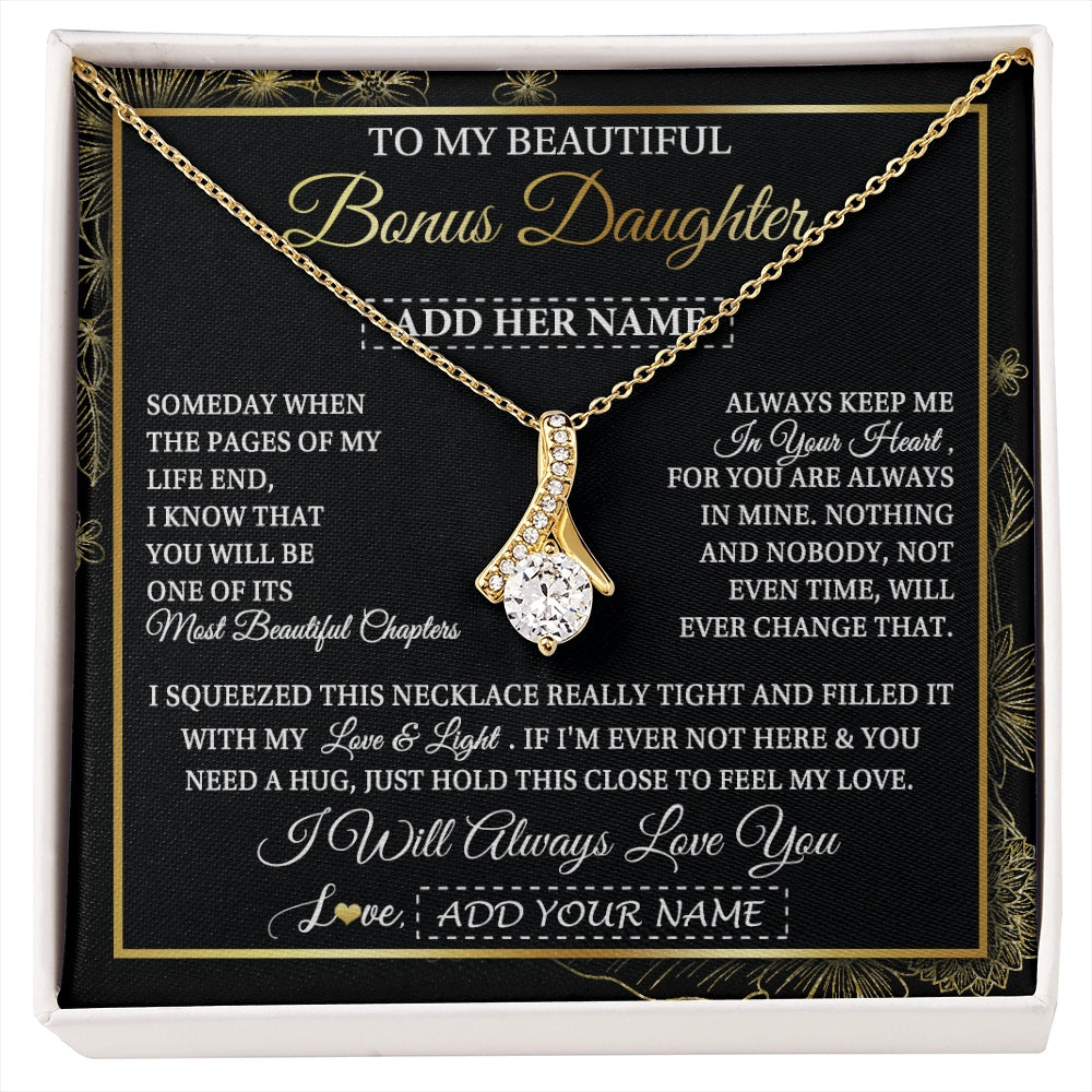 Alluring Beauty Necklace 18K Yellow Gold Finish | 1 | Personalized To My Beautiful Bonus Daughter Gifts Necklace From Stepmom Stepdad Feel My Love For Adult Stepdaughter Christmas Graduation Gift Box Message Card | https://siriusteestore.