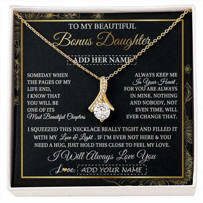 Alluring Beauty Necklace 18K Yellow Gold Finish | 1 | Personalized To My Beautiful Bonus Daughter Gifts Necklace From Stepmom Stepdad Feel My Love For Adult Stepdaughter Christmas Graduation Gift Box Message Card | https://siriusteestore.