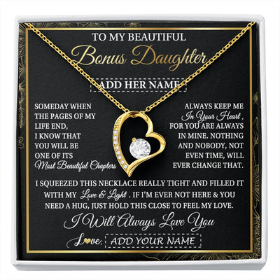 Forever Love Necklace 18K Yellow Gold Finish | 1 | Personalized To My Beautiful Bonus Daughter Gifts Necklace From Stepmom Stepdad Feel My Love For Adult Stepdaughter Christmas Graduation Gift Box Message Card | https://siriusteestore.