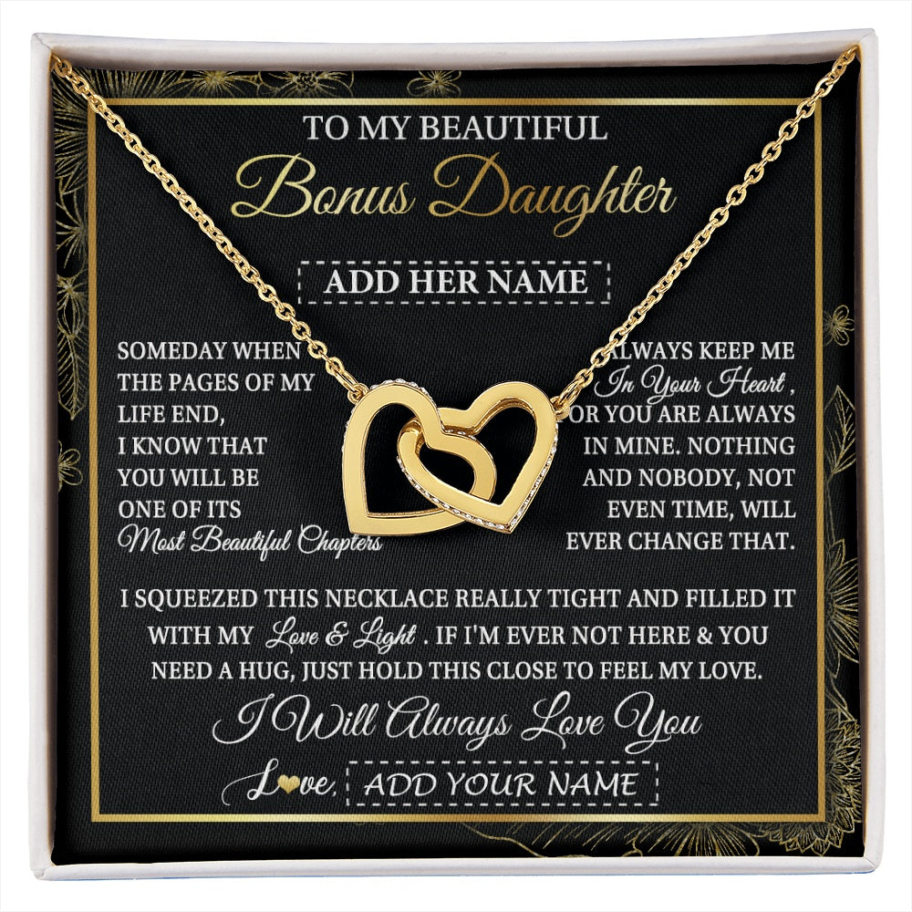 Interlocking Hearts Necklace 18K Yellow Gold Finish | 1 | Personalized To My Beautiful Bonus Daughter Gifts Necklace From Stepmom Stepdad Feel My Love For Adult Stepdaughter Christmas Graduation Gift Box Message Card | https://siriusteestore.