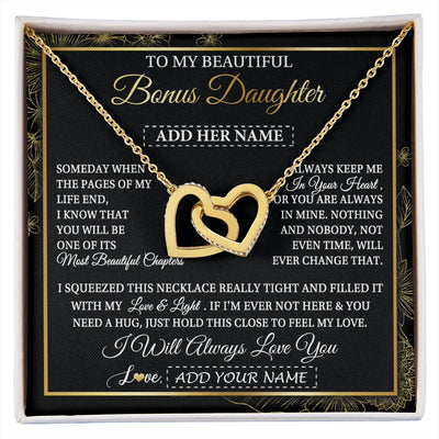 Interlocking Hearts Necklace 18K Yellow Gold Finish | 1 | Personalized To My Beautiful Bonus Daughter Gifts Necklace From Stepmom Stepdad Feel My Love For Adult Stepdaughter Christmas Graduation Gift Box Message Card | https://siriusteestore.