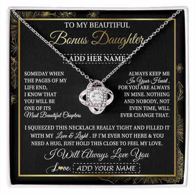 Love Knot Necklace 14K White Gold Finish | 1 | Personalized To My Beautiful Bonus Daughter Gifts Necklace From Stepmom Stepdad Feel My Love For Adult Stepdaughter Christmas Graduation Gift Box Message Card | https://siriusteestore.