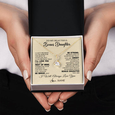 Alluring Beauty Necklace 18K Yellow Gold Finish | 2 | Personalized To My Beautiful Bonus Daughter Gifts Necklace From Stepmom Stepdad Inspirational Birthday Gift For Stepddaughter Graduation Christmas Message Card | siriusteestore