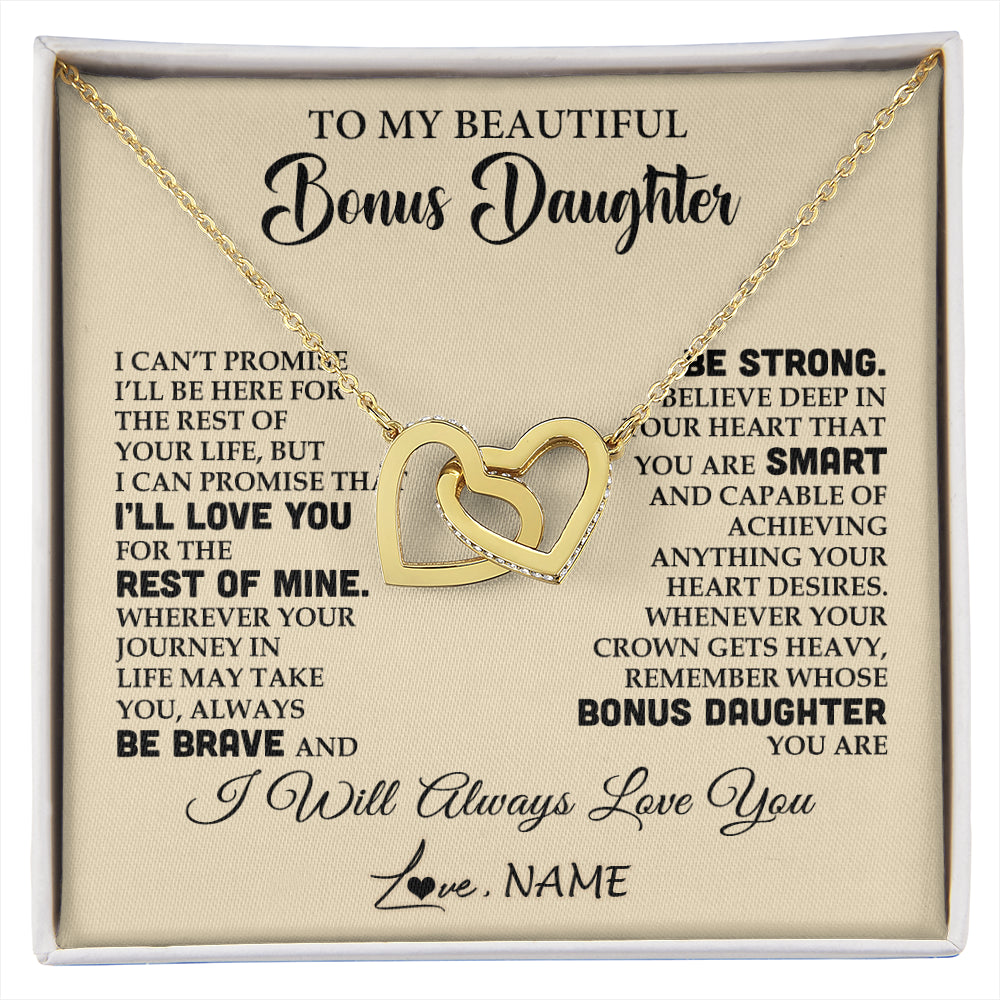 Interlocking Hearts Necklace 18K Yellow Gold Finish | 1 | Personalized To My Beautiful Bonus Daughter Gifts Necklace From Stepmom Stepdad Inspirational Birthday Gift For Stepddaughter Graduation Christmas Message Card | siriusteestore