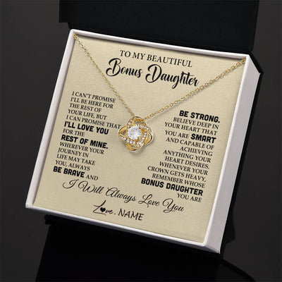 Love Knot Necklace 18K Yellow Gold Finish | 2 | Personalized To My Beautiful Bonus Daughter Gifts Necklace From Stepmom Stepdad Inspirational Birthday Gift For Stepddaughter Graduation Christmas Message Card | siriusteestore