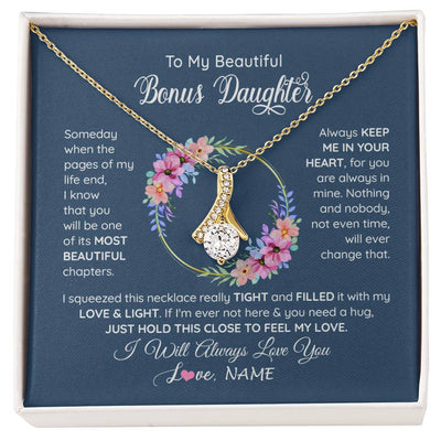 Alluring Beauty Necklace 18K Yellow Gold Finish | 1 | Personalized To My Beautiful Bonus Daughter Necklace From Bonus Mom Someday When The Pages Bonus Daughter Birthday Christmas Customized Gift Box Message Card | siriusteestore