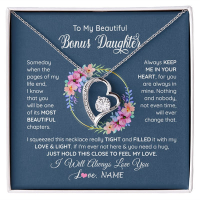Forever Love Necklace | Personalized To My Beautiful Bonus Daughter Necklace From Bonus Mom Someday When The Pages Bonus Daughter Birthday Christmas Customized Gift Box Message Card | siriusteestore