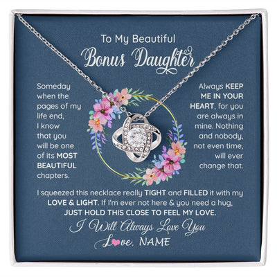 Love Knot Necklace | Personalized To My Beautiful Bonus Daughter Necklace From Bonus Mom Someday When The Pages Bonus Daughter Birthday Christmas Customized Gift Box Message Card | siriusteestore