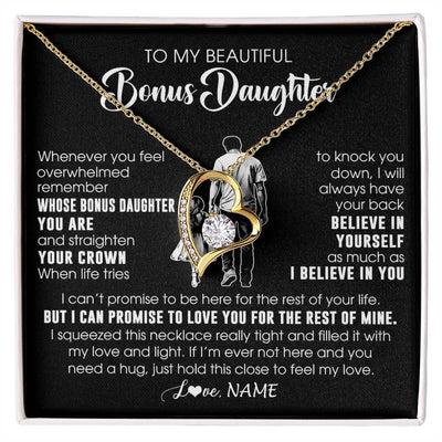 Forever Love Necklace 18K Yellow Gold Finish | 1 | Personalized To My Beautiful Bonus Daughter Necklace From Step Dad Believe In Yourself Stepdaughter Birthday Gifts Jewelry Christmas Customized Message Card | siriusteestore