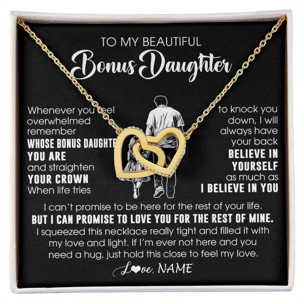 Interlocking Hearts Necklace 18K Yellow Gold Finish | 1 | Personalized To My Beautiful Bonus Daughter Necklace From Step Dad Believe In Yourself Stepdaughter Birthday Gifts Jewelry Christmas Customized Message Card | siriusteestore