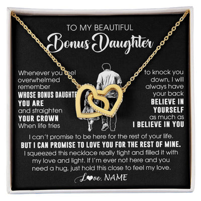Interlocking Hearts Necklace 18K Yellow Gold Finish | 1 | Personalized To My Beautiful Bonus Daughter Necklace From Step Dad Believe In Yourself Stepdaughter Birthday Gifts Jewelry Christmas Customized Message Card | siriusteestore