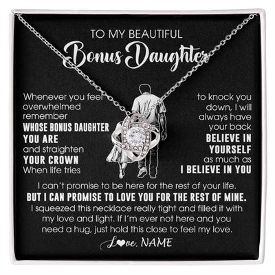 Love Knot Necklace 14K White Gold Finish | 1 | Personalized To My Beautiful Bonus Daughter Necklace From Step Dad Believe In Yourself Stepdaughter Birthday Gifts Jewelry Christmas Customized Message Card | siriusteestore