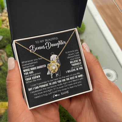 Love Knot Necklace 18K Yellow Gold Finish | 2 | Personalized To My Beautiful Bonus Daughter Necklace From Step Dad Believe In Yourself Stepdaughter Birthday Gifts Jewelry Christmas Customized Message Card | siriusteestore