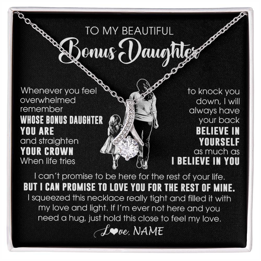 Alluring Beauty Necklace 14K White Gold Finish | 1 | Personalized To My Beautiful Bonus Daughter Necklace From Step Mom Believe In Yourself Stepdaughter Birthday Gifts Jewelry Christmas Customized Message Card | siriusteestore