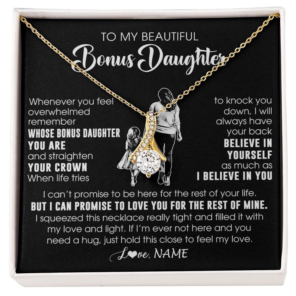 Alluring Beauty Necklace 18K Yellow Gold Finish | 1 | Personalized To My Beautiful Bonus Daughter Necklace From Step Mom Believe In Yourself Stepdaughter Birthday Gifts Jewelry Christmas Customized Message Card | siriusteestore