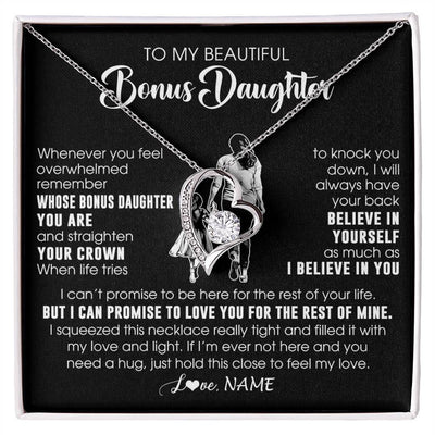 Forever Love Necklace 14K White Gold Finish | 1 | Personalized To My Beautiful Bonus Daughter Necklace From Step Mom Believe In Yourself Stepdaughter Birthday Gifts Jewelry Christmas Customized Message Card | siriusteestore