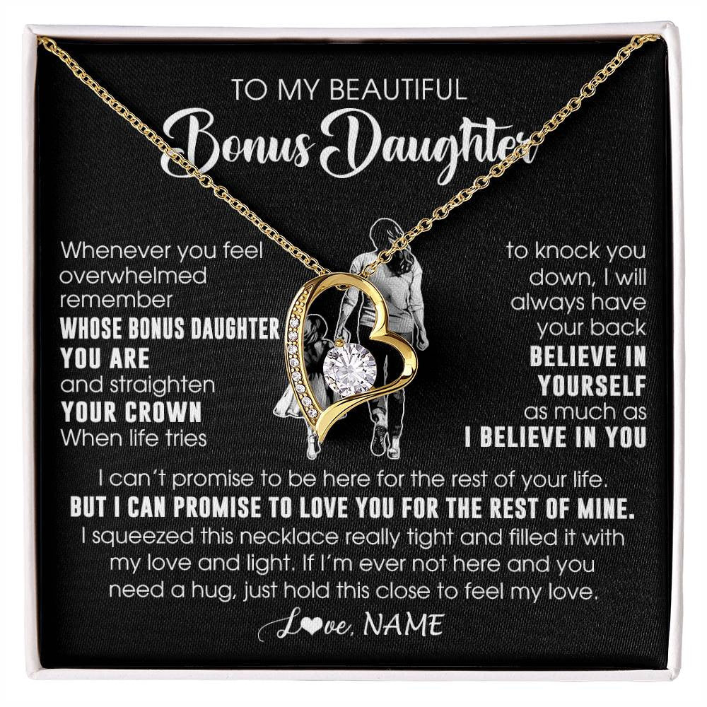 Forever Love Necklace 18K Yellow Gold Finish | 1 | Personalized To My Beautiful Bonus Daughter Necklace From Step Mom Believe In Yourself Stepdaughter Birthday Gifts Jewelry Christmas Customized Message Card | siriusteestore