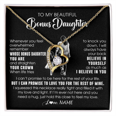 Forever Love Necklace 18K Yellow Gold Finish | 1 | Personalized To My Beautiful Bonus Daughter Necklace From Step Mom Believe In Yourself Stepdaughter Birthday Gifts Jewelry Christmas Customized Message Card | siriusteestore